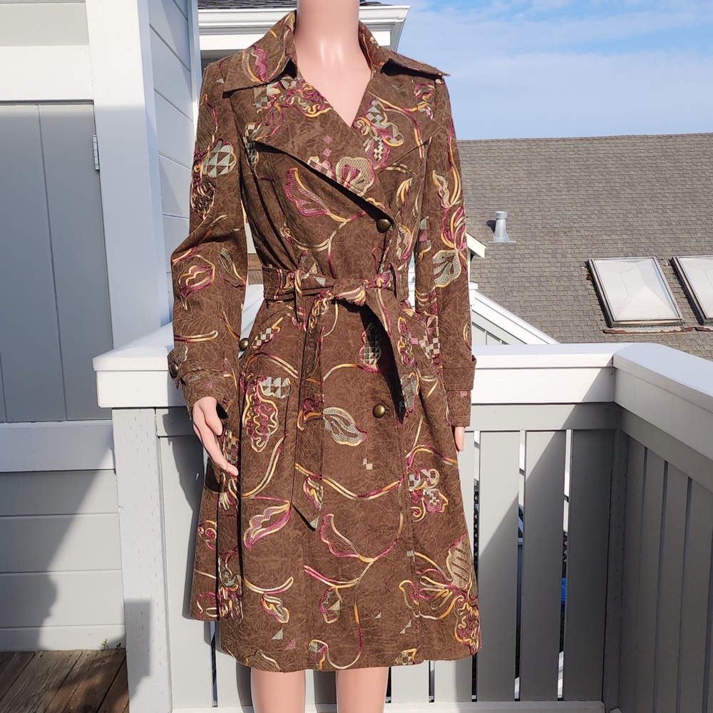 Simon Chang Fabulous Embroidered Ribbon Wool Blend Trench Coat 6